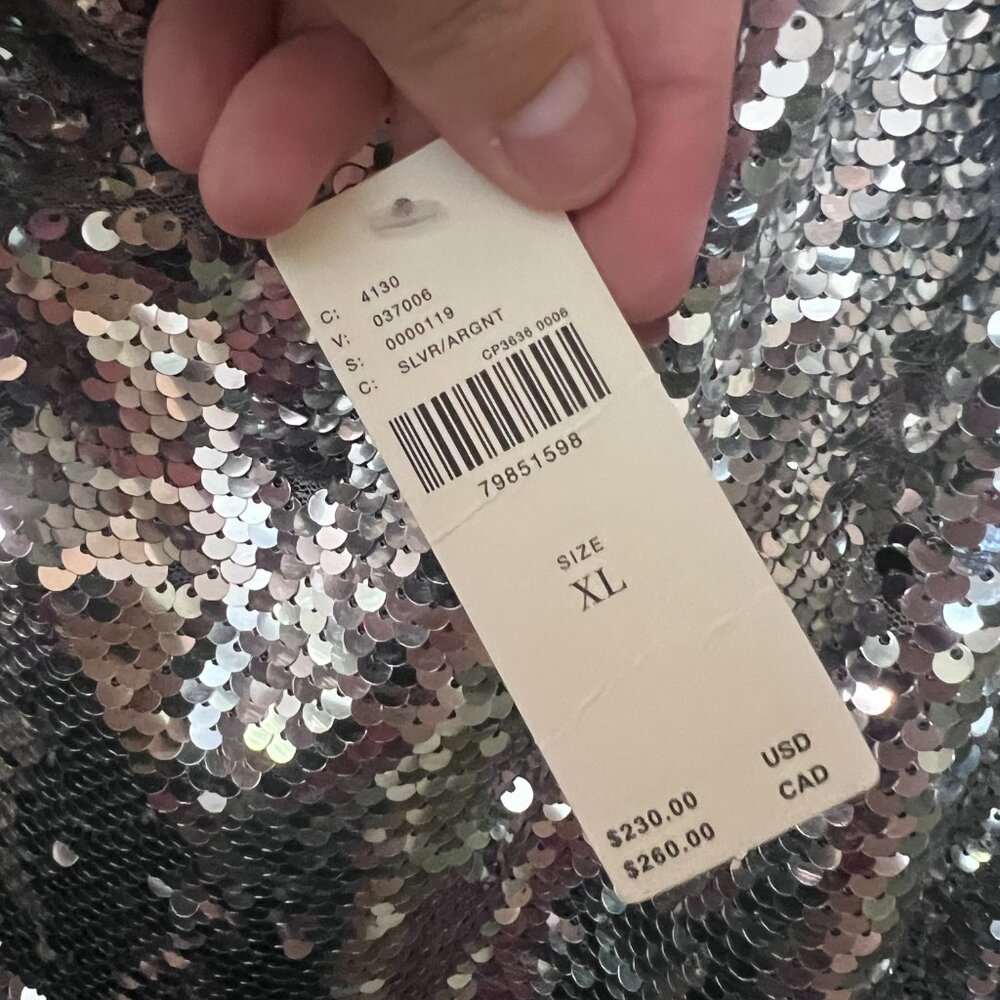 Anthropologie Maeve Asymmetrical Silver Sequin Maxi Dress - Picture 4 of 6